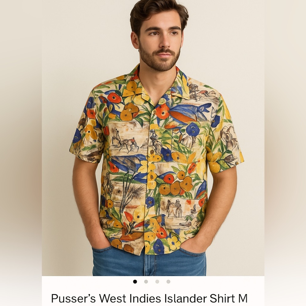 Pusser’s Islander Shirt West Indies Caribbean Collection M Tropical Print